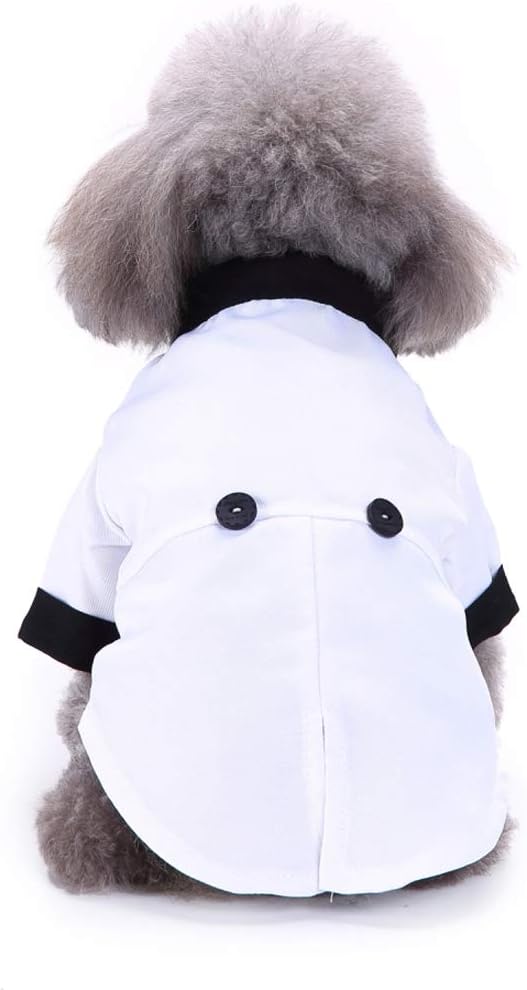 GabeFish Pets Wedding Jackets Suit for Dogs with Bow Tie Puppy Cat Formal Clothes Shirt Tuxedo (White, S (Chest 12.9in/33cm)