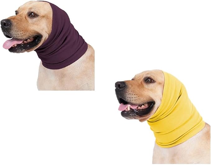 Dog Ear Wrap Hematoma Compression Anxiety Relief Grooming Bathing Dog Snood Pail Lilac+Yellow L