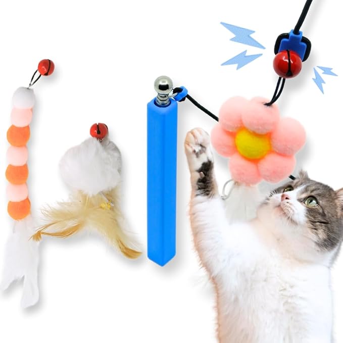 Magnetic Catch Cat Wand Toy 24" Compact — Interactive Cat Wand for Indoor Cats, Retractable Stainless Steel Telescoping Cat Teaser Wand with 3 Interchangeable Toy Attachments
