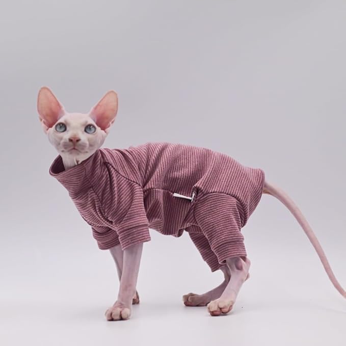 Hairless Cat Clothes, Warm and Soft, Autumn and Winter, Four-Legged Hoodie for Sphynx Cats,Devon Rex Cats, Cornish Cats (Black, X-Small)