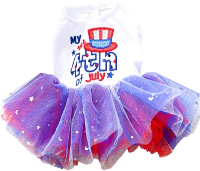 ANIAC 4th of July Girl Dog Dress with Stars Independence Puppy Clothes for Small Dog 1st Independent Day Cat Outfit Patriotic Pet Princess Tutu Skirt (Independence, X-Large)