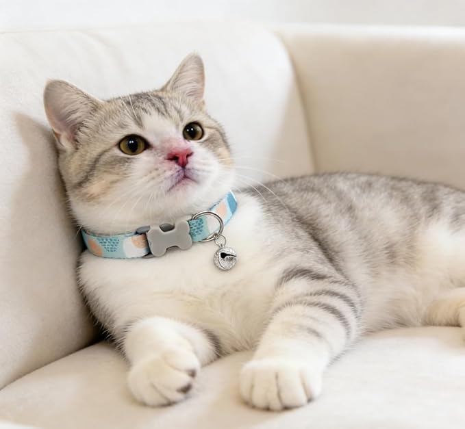 Cat Collar Set with Bell, Breakaway Nylon Kitten Collars, Safe Pet Accessories in Mixed Colors Adjustable 8-13 inches(4 pcs)