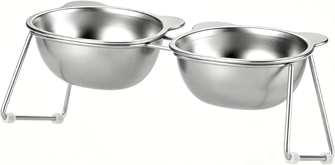 Elevated Cat Bowl, Detachable Stainless Steel Raised Pet Feeder with 15 Degree Tilt Angle Nonslip Feet for Cats Small Dogs (9334 Cartoon Double Bowl)