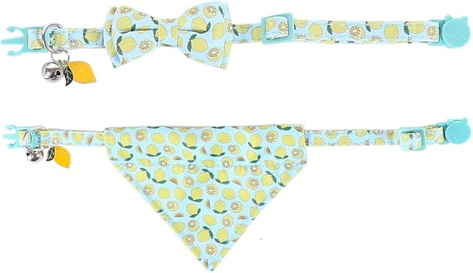 Cat Collar Breakaway with Cute Bow Tie Bandana and Bell Fruits Accessories for Kitty Adjustable Safety