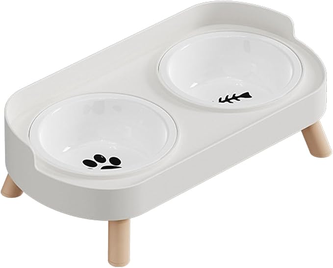 Elevated Double Bowl Ceramic Pet Food Bowls Nonslip Base Feeding Watering Dishes for Dog Cats Scratch Design Scratch Ceramic Pet Bowl