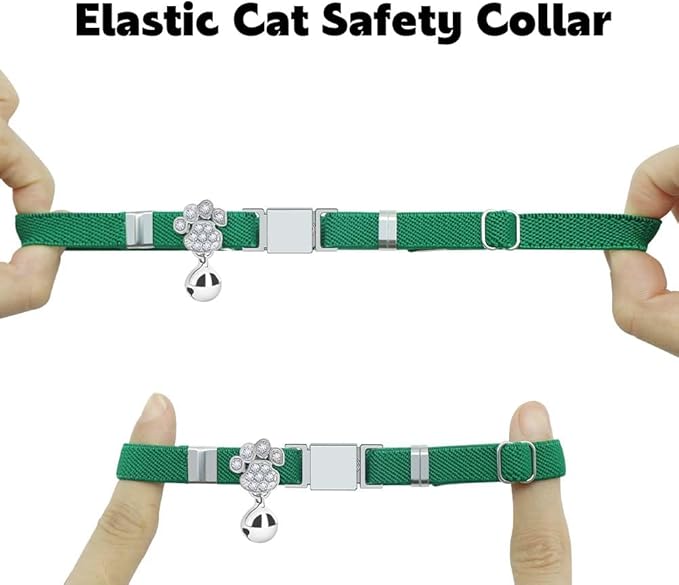 Personalized Safety Elastic Cat Collars with Bell,Laser Customized Stretch Kitten Collars for Girls Boys Cats-Dark Green