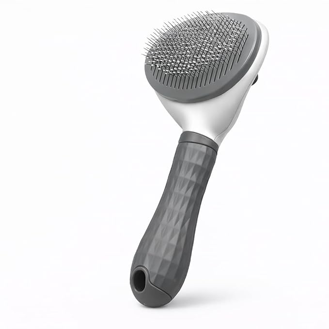 Cat Brush for Shedding, Self Cleaning Slicker Brush for Long Haired Cats, Deshedding Grooming Tool for Indoor Cats with Easy Release Button System (Grey)