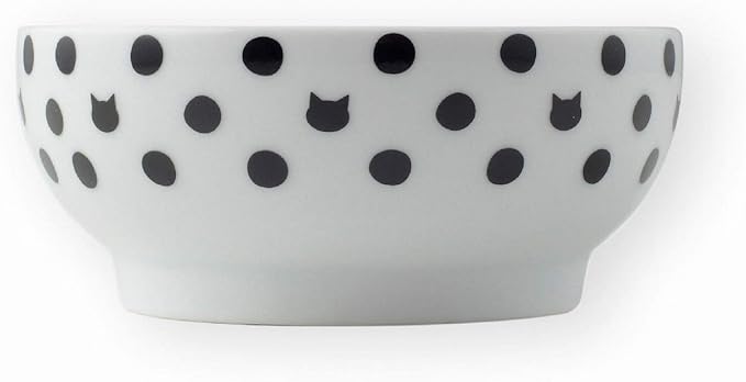 Necoichi Cat Food Bowl & Water Bowl - Shallow Wide Cute Cats Dish - Prevents Neck & Whisker Fatigue - Dishwasher & Microwave Safe - No Spill Ceramic Cat Bowl for Indoor Cats & Kittens (Dots Style)