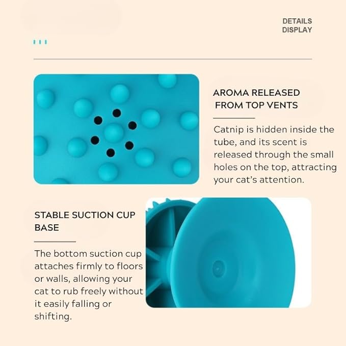 Cat Self Groomer with Suction Cups – Wall-Mounted Pet Massage Brush for Itching & Fur Shedding – Cat Scratch and Rub Toy for Indoor Cats – Easy to Install, 7x7x7.5cm (Blue)