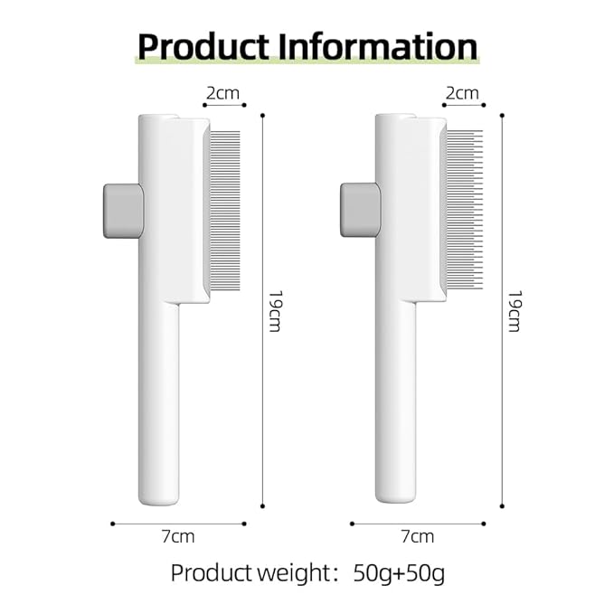 Marchul 2 Pack Self-Cleaning Pet Grooming Comb Set, Cat & Dog Flea Brush with One-Click Release Button, Stainless Steel Round Teeth Comb for Removing Tangles, Loose Fur and Shed Hair, White