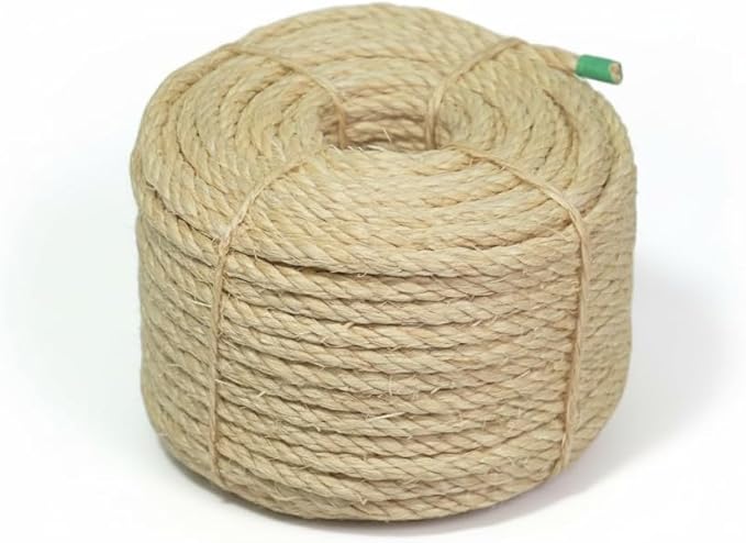Premium Brazilian Sisal Rope, Natural Fiber 100% Sisal, Ultra Durable, Chemical-Free, Ideal for DIY, Cats, Scratching Post Replacement, Home Decor, Garden, Crafting (1/5” 100 ft / 5mm 30m)