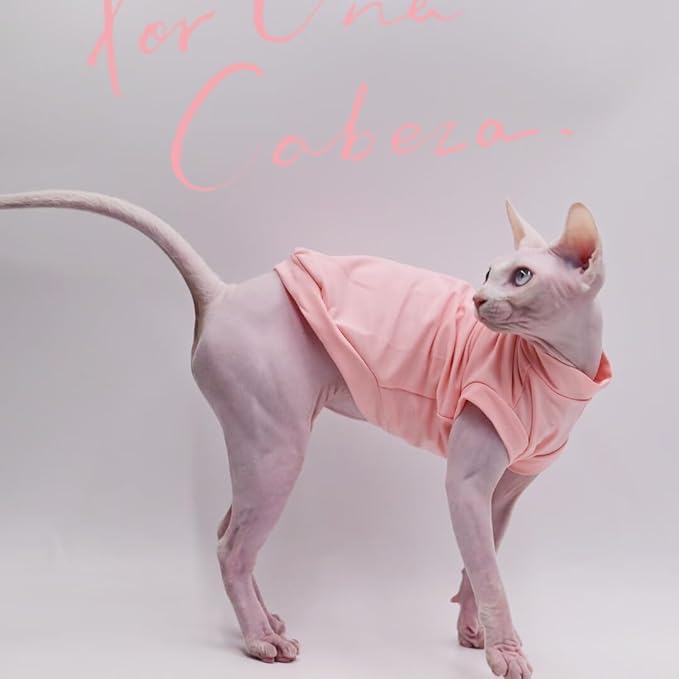 Cotton Sphynx Cat Clothes Spring and Summer Thin High Stretch Hairless Cat Clothes for Devon Rex, Konish Clothes Cat Apparel for Small Cats and Dogs… (Pink, Medium)