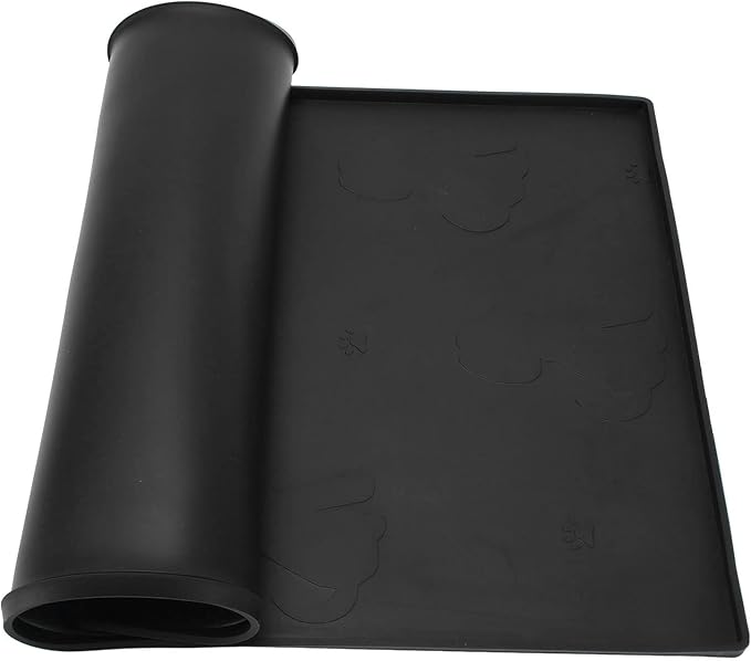 Dog Feeding Mat, Waterproofed Cat Food Mats, Anti Slip Silicone Cat Dog Food Mat for Messy Drinkers to Protect Floors (Black)