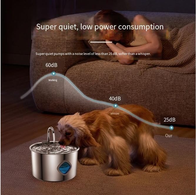 Cat Water Fountain Stainless Steel,Water Fountain for Cats,Silent Pump,Pets Feeding & Watering Supplies,3.2L / 108oz with Water Window