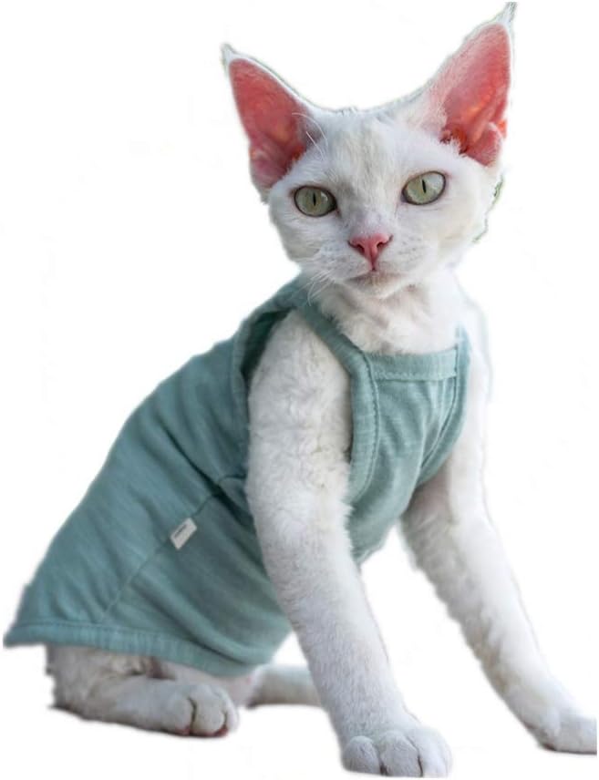 Hairless Cats Solid Cotton Camisole, Breathable Summer Tank Tops for Sphynx, Cornish Rex, Devon Rex, Peterbald, Cat Wear Hairless Cat Clothes Soft Skin-Friendly Cats Apparel Assorted Colors and Sizes