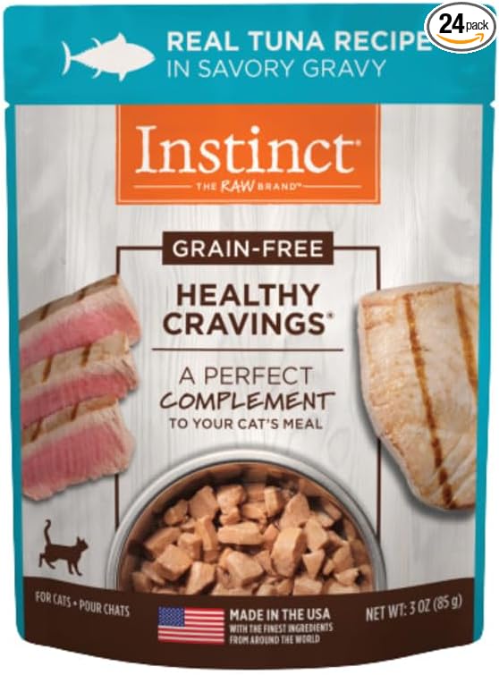 Instinct Healthy Cravings Grain Free Real Tuna Recipe Natural Wet Cat Food Topper by Nature's Variety, 3 oz. Pouches (Case of 24)