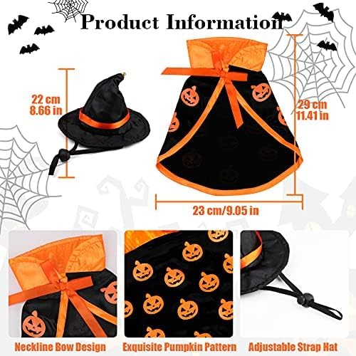 Cute Pet Halloween Wizard Costume with Hat, Cats Small Dogs Soft Clothes Outfit Witch Cape, Pets Costume Apparel Cosplay Clothes for Cats Dogs Kitten Puppy Small Animals, for Halloween Magic Cosplay