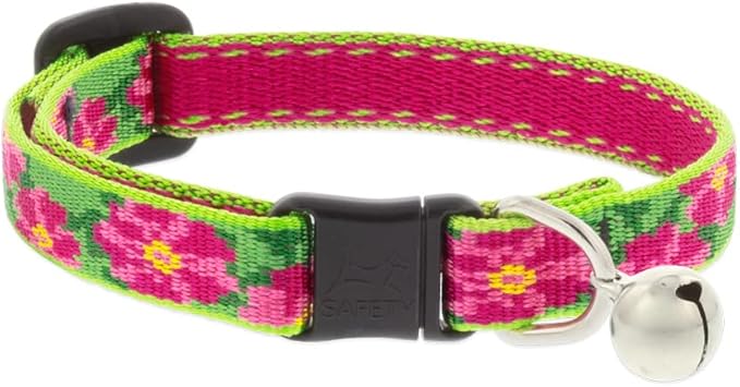 Lupine Cat Safety Collar with Bell 1/2" Wide Petunias adjusts 8-12"