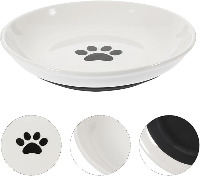 STOBAZA Ceramic Shallow Cat Bowl with Non-Slip Silicone Base Wide Round Cat Feeder Dish 3pcs Set Healthy Feeding and Watering Plates