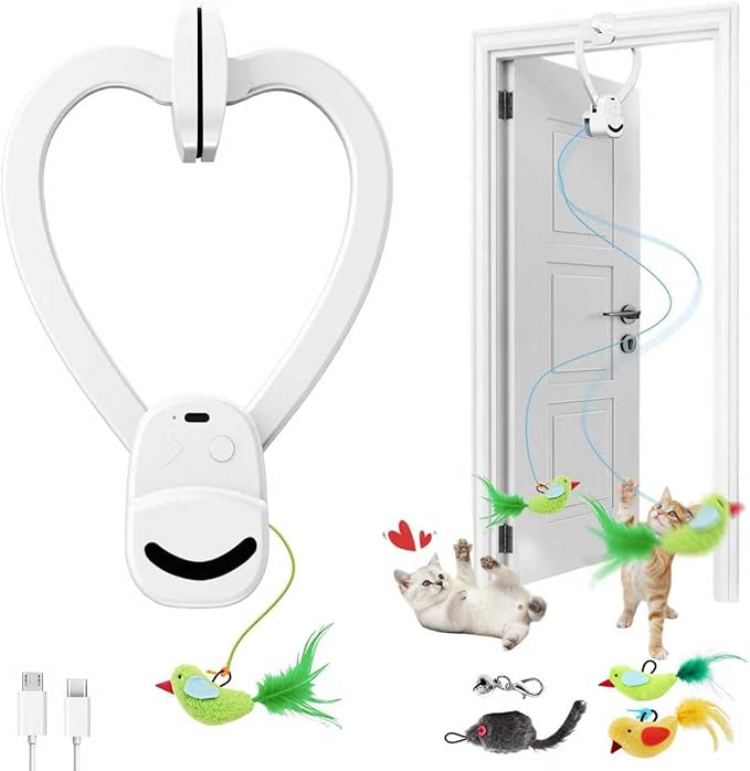 CATPICK Interactive Cat Toys for Indoor Cats - Automatic Flying Bird & Mouse Doorway Hanging Toy, USB Rechargeable Electric Kitten Toy for Hunting Instinct, Enrichment & Exercise, 2 Birds & 1 Mouse