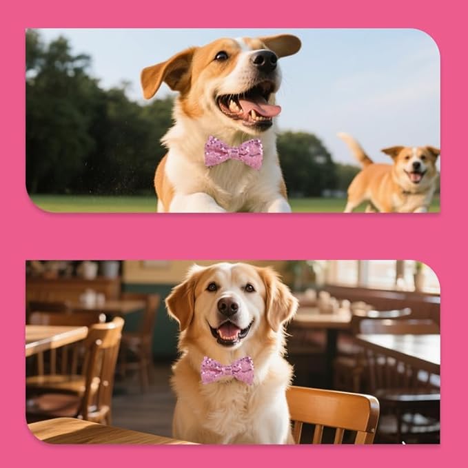 Pink Sequin Bow Tie for Pet Cat Dog Bow Ties for Dogs Cats Pets Pink Accessories for Pet Cat Dog Sequin Bowtie for Dogs Cats Adjustable Bow Tie for Dog Cat Sparkly Bowtie for Puppy Kitten