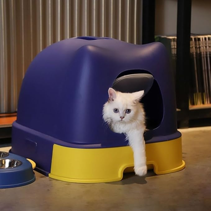 Pet Supplies, Large Covered Cat Litter Box with Lid & Scoop, Enclosed Indoor for Medium & Big Cats(Blue)