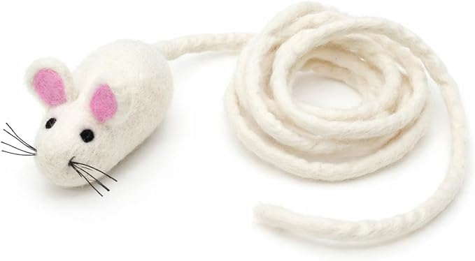 Glaciart One Felt Mouse Cat Toy – Soft Fuzzy Enrichment 100% Natural Wool - Interactive Catnip Play Cat Toy Set - Safe for Pets, Non-AZO Colored Dyes - 100” Long