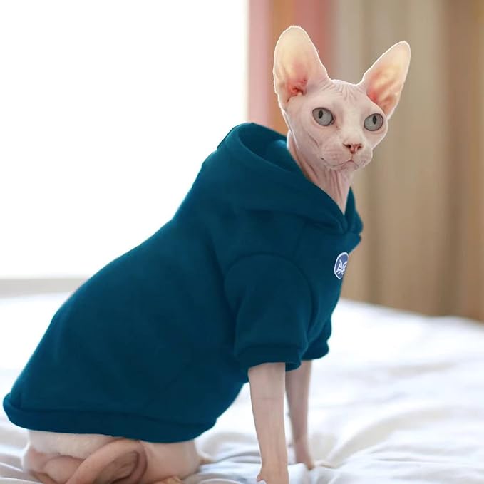 Sphynx Cat Clothes: Thick, Warm, Soft Cat Hoodie - Bald Kitten (XX-Large) for Devon, Cornish & Peter