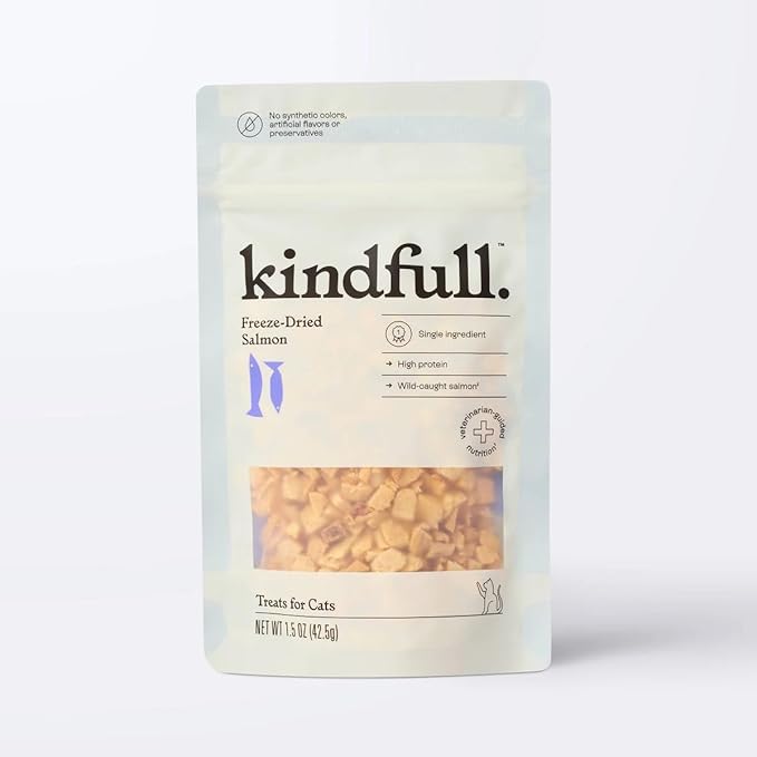 Kindful Salmon Flavor Freeze-Dried Cat Treats, Single Ingredient, High Protein, 1.5 oz