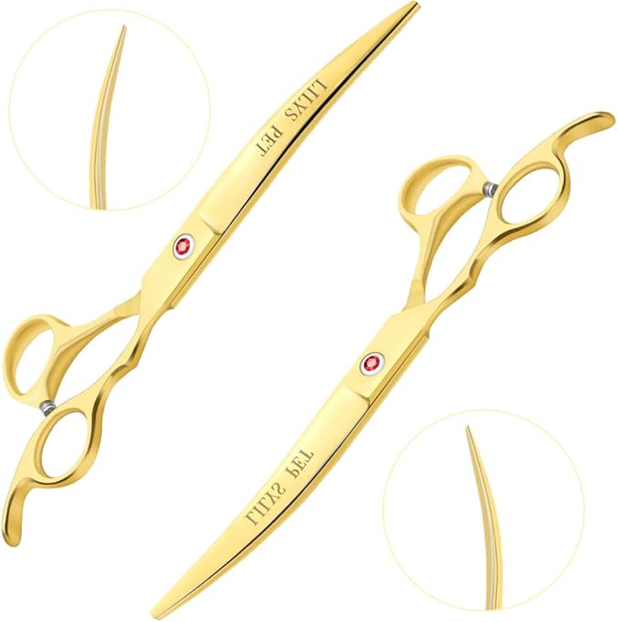 Professional PET DOG Grooming Coated Titanium scissors suit Cutting&Curved&Thinning shears (7.0 inches, Gold)…