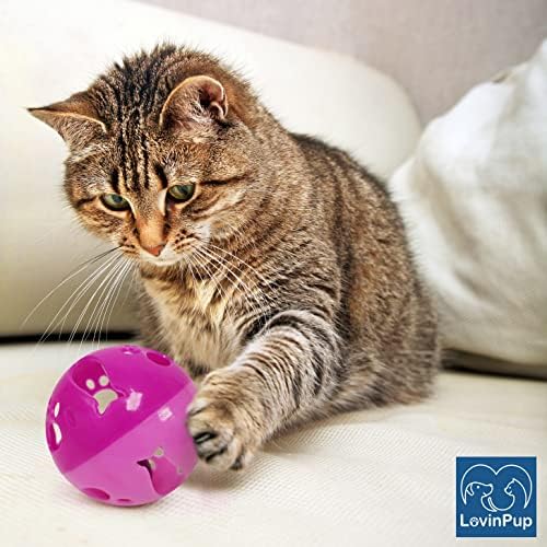 Large Cat Ball Toy with Bell – Interactive Rolling Design for Active Play – Sturdy Plastic Cat Toy Ball that Stays Visible During Play – Pink 3 Pack for Cats, Kittens, and Small Pets