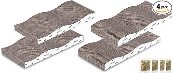 Cat Scratcher 4 PCS Pad, Cardboard with Premium Reversible Scratch Textures Design Wide Durable Scratching Pad