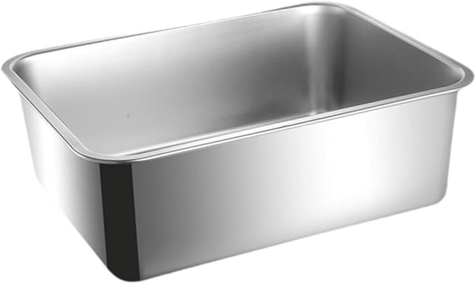 Stainless Steel Cat Litter Box Large Anti Splashing Non Stick Litter Tray Sand Container for Indoor Cats Kitten Toilet- Height 15cm