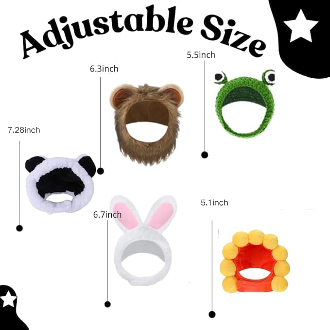 5 Pcs Halloween Cat Hat Cat Costume Pumpkin Cat Hats Bat Cosplay Hats,Dress Up Halloween Easter Costume Adjustable Accessory Headwear (Sunflower,Lion,Bunny,Frog,Panda Bear)