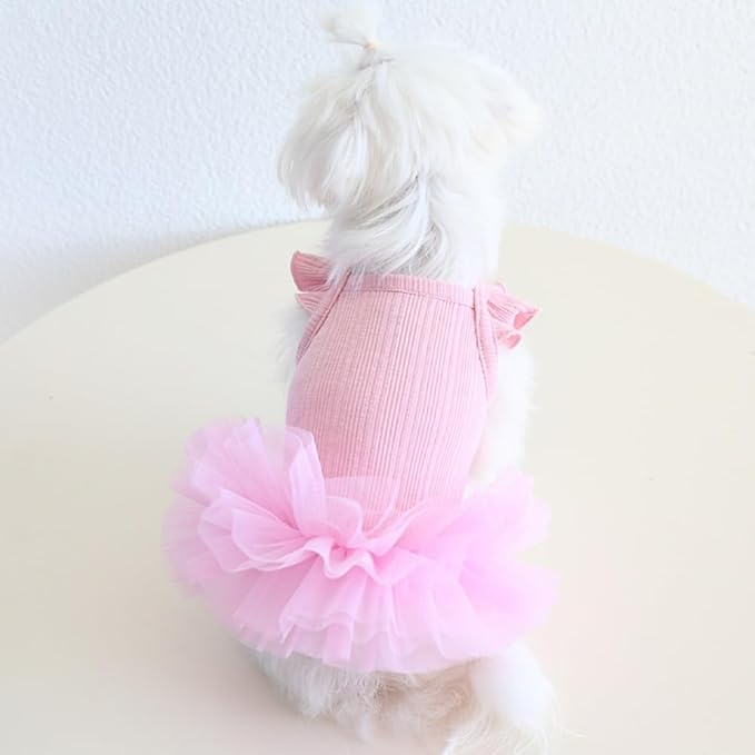 Hdwk&Hped Small Dog Dress Breathable Summer Dog Dress for Puppy Cats Girl Female Tutu Cake Skirt Princess Dress for Birthday Party Costume (Tutu Skirt - Pink, X-Small)