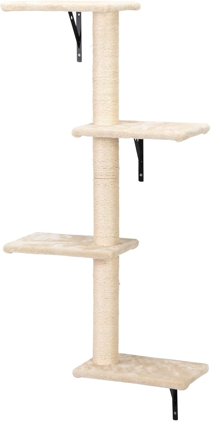Cat Hammock Wooden Wall-Mounted Shelves Cat Climber Set of 5, Floating Cat Perches, Hanging Cat Beds for Sleeping, Playing, Climbing-Modern Cat Bed & Furniture for Large Cats/Kitty, Beige