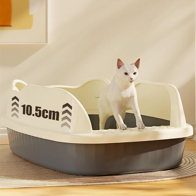 Pet Supplies, Non-Stick Large Cat Litter Box, High Sides & Open Top for Small Cats(White)