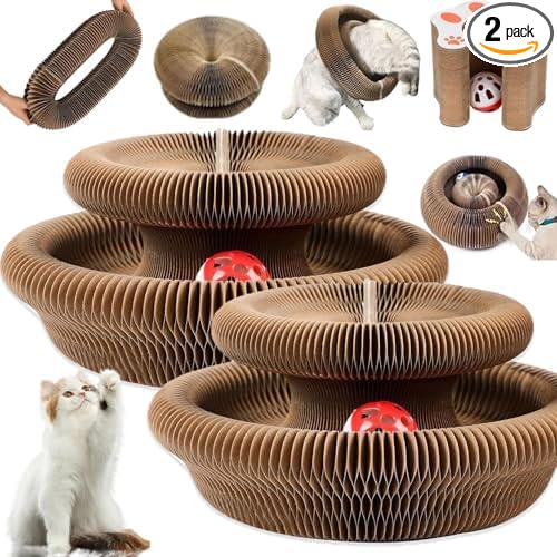 2PCS Kitty Curls Cat Toy,Magic Organ Cat Toy,Cat Scratcher for Grinding Claw Cardboard Cat Toys,Interactive Scratch Pad with Toy Ball