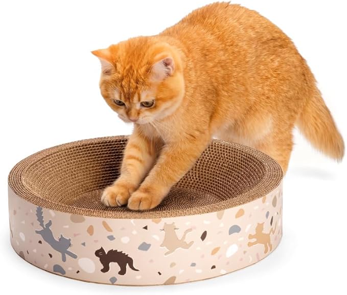 BLUE BAY Cat Scratcher Lounge Bed — 2-in-1 Cardboard Scratch Bowl & Cozy Cat Bed for Indoor Cats, High-Density Corrugated Scratcher, Non-Toxic Recyclable Furniture Protector, All Breeds