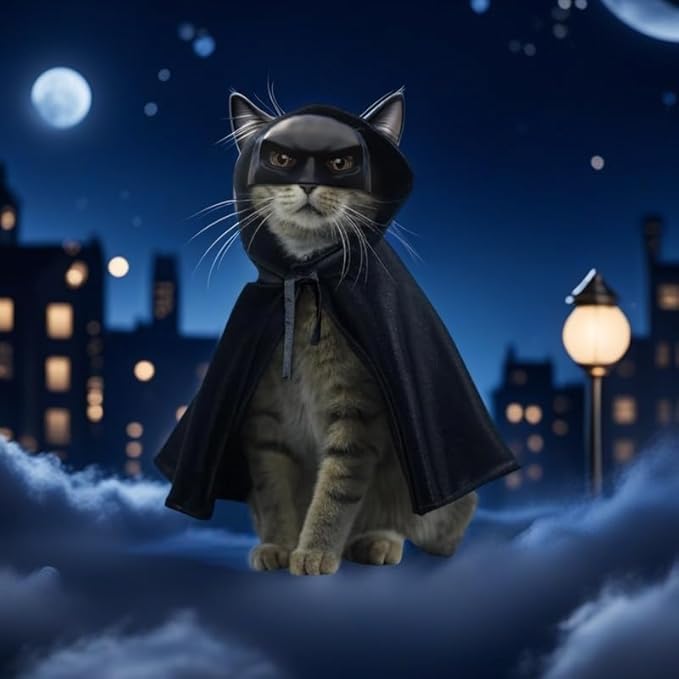 Cat Superhero Mask Costume, Large Size 5.1x3.5x2.3 inches, Black Silicone, Halloween Cosplay Accessory