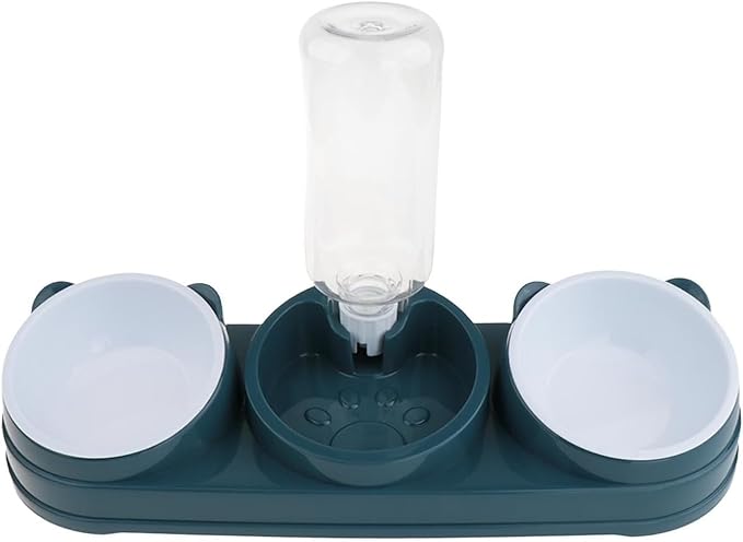 Elevated Double Bowl Pet Feeders with Automatic Water Dispenser Antislip Base for Dog Cats Daily Feeding Watering Supply Automatic Water Dispenser Pet Bowl
