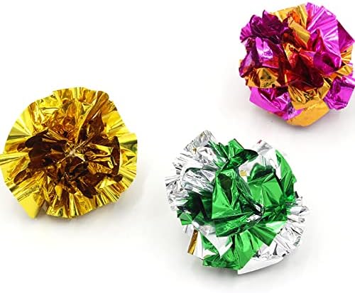 ISMARTEN 10 Packs Crinkle Balls Cat Toys for Indoor Cats, Lightweight Shiny Crinkle Paper Ball for Kitten (Random Color) (3.94 in)