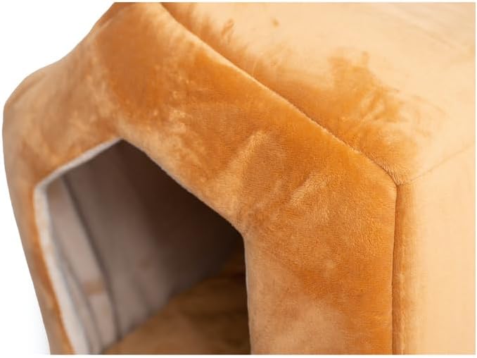 Maykoosh Cat Bed House Shape Velvet Soft Plush Cozy Pet Bed Beige & Brown