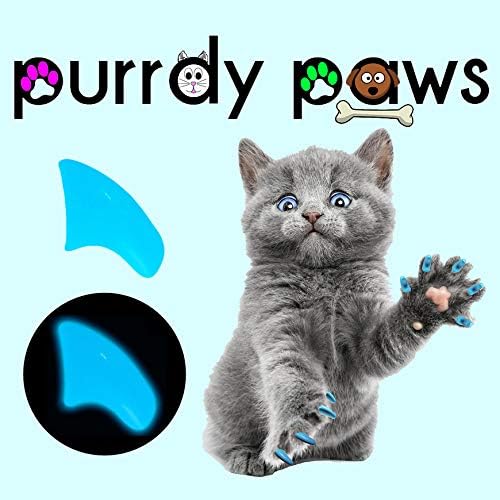 6 Month Supply Soft Nail Caps for Cats Blue Glow in The Dark Medium - Extra Adhesives