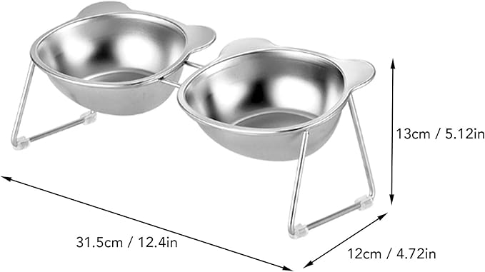 Elevated Cat Bowl, Detachable Stainless Steel Raised Pet Feeder with 15 Degree Tilt Angle Nonslip Feet for Cats Small Dogs (9334 Cartoon Double Bowl)