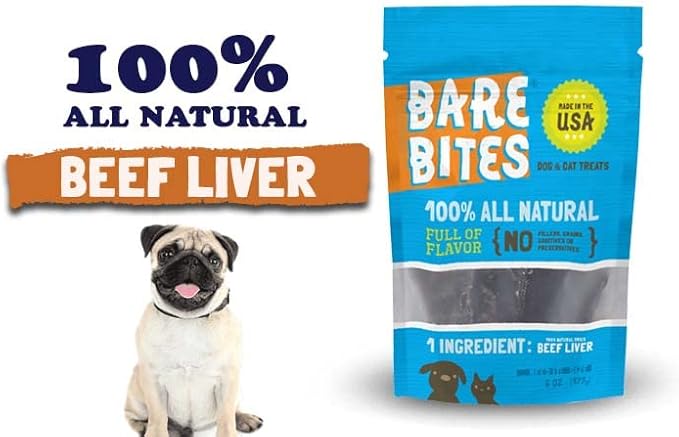 Bare Bites - 100% All Natural Dehydrated Beef Liver Dog and Cat Treats (6 Ounce Bag) (6 Ounce Bag)