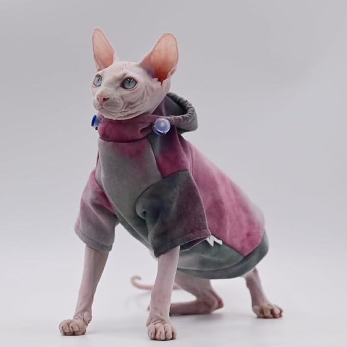 Duo MASUMI Hairless Cat Clothes Autumn Winter Warm Thick Fleece Hoodie Sphynx Cat Warm Cat Clothes for Devon,Cornish,Peterbald (XXL)
