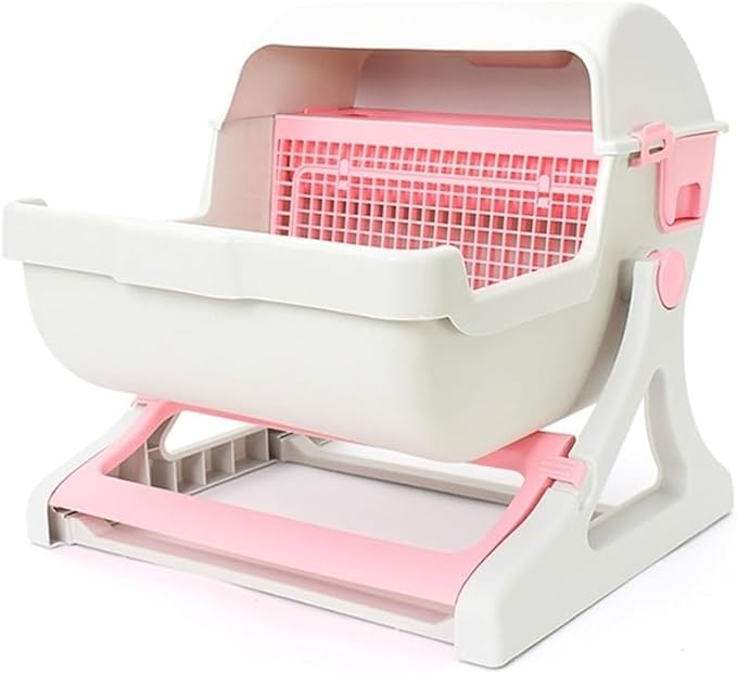 Pet Supplies, Semi-Closed Cat Litter Box with Tipping Design Large, Easy to Clean(Pink)