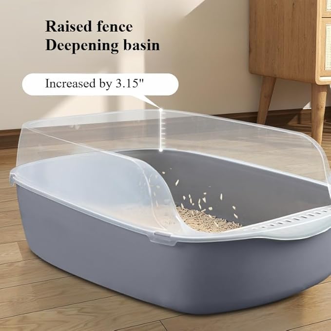 Semi-Closed Large Size Cat Litter Box Thickened Anti-Splash Toilet Litter Pet Supplies Litter Box (Grey)