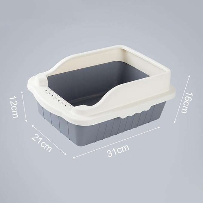Open Top Cat Litter Box Potty Toilet Easy to Clean Splashproof Pet Litter Tray Pan with Scooper for Rabbit Indoor Cats Bunny- Gray M 31x21x16cm